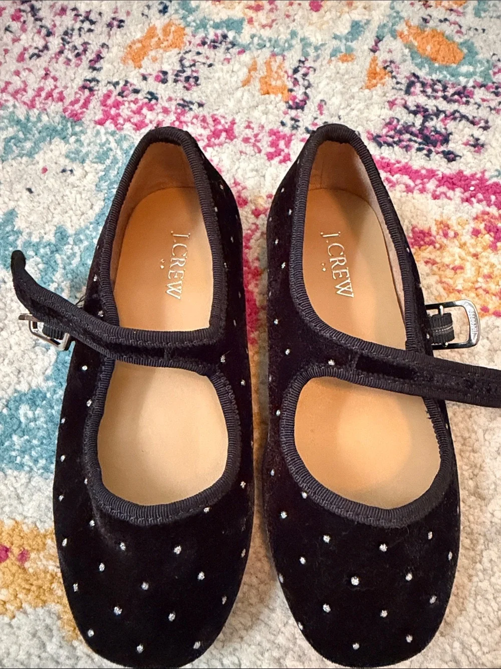 J. Crew Black Velvet Mary Jane Shoes with Sparkle Studs